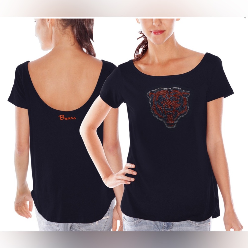 NFL “BEARS” Navy Blue Short Sleeve Tee with Embellished Logo